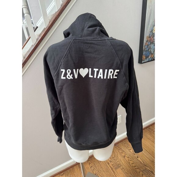 Zadig & Voltaire Clipper Graphic Heart Logo Hoodie Sweatshirt Black Size Medium - Picture 1 of 3